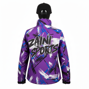 Veste Softshell pour femmes, durable, extensible, bleu violet blanc, panneaux brossés, résistante à l'eau, fermeture éclair intégrale, logo personnalisé, veste Softshell pour femmes - Product Image 2