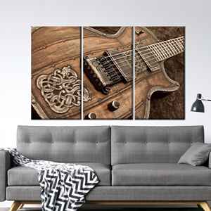 Impression sur toile de guitare électrique rustique - Décoration murale vintage, 3P : encadrée - Product Image 1