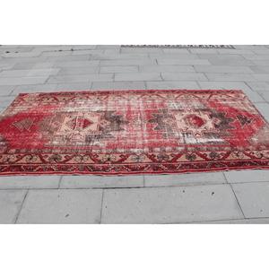 พรมตุรกีขนาดใหญ่ 4.7x9.5 ฟุต พรมวินเทจ พรมขนสัตว์ขอบสีแดง - Product Image 3