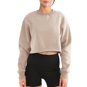 Sweat-shirt pull solide pour femmes personnalisé à manches longues haut court à capuche respirant Polyester coton polaire imprimé Design bas quantité minimale de commande - Product Image 1