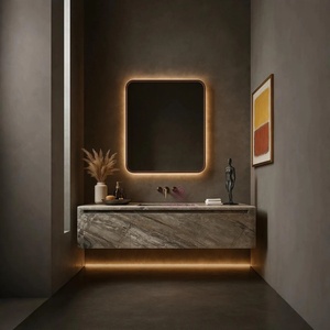 사용자 정의 Adaggio 골드 대리석 화장대 플로팅 천연석 욕실 싱크대 서랍과 럭셔리 인테리어를위한 현대적인 럭셔리 디자인 - Product Image 6