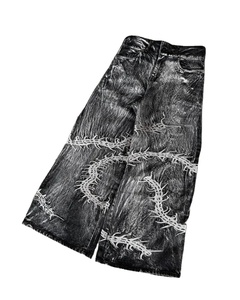 Custom Streetwear Oversized 510g Black Hip Hop Baggy <b>Jeans</b> Men Distressed Trousers Wide Leg Loose Straight Denim <b>Jeans</b> Pant 2026 - Product Image 1