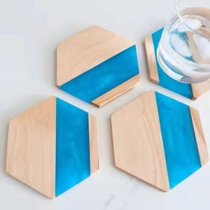 Dessous de verre en bois et résine pièce de conception Dessous de verre de table à thé pour canettes de bière Bar Lunettes Tapis et tampons pour décoration de table - Product Image 4