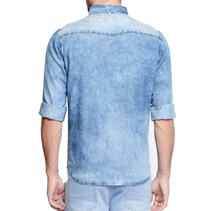 Camisas vaqueras de talla grande para hombre de la mejor calidad, camisas vaqueras de moda con personalidad de estilo informal para hombre, Color azul sólido - Product Image 3