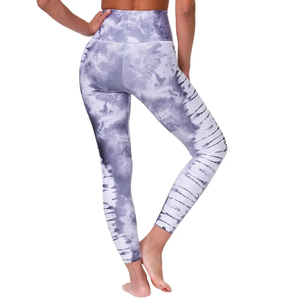 Leggings d'entraînement de yoga de fitness taille haute en maille contrastée avec logo sur la taille motif solide en gros - Product Image 4
