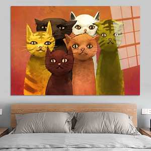 Impression personnalisée de six chats : Art mural sur toile pour les amoureux des chats, ART SUR VERRE TÉRMÉTRAL - Product Image 1