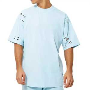 T-shirt personnalisé surdimensionné DTG T-shirt à motif Streetwear imprimé avec logo pour hommes T-shirts vintage en détresse avec graphique noir délavé à l'acide - Product Image 1