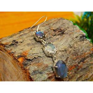 925 Silver Minimalist <b>Earrings</b> with Natural Labradorite and <b>Green</b> Amethyst Wedding Lobe <b>Earrings</b> Gift for Her - Product Image 1