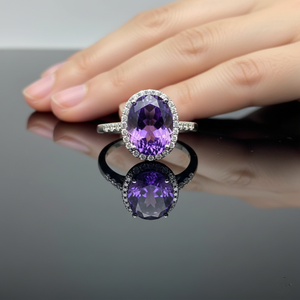Anillo de Compromiso Vintage de Amatista Natural Mehrajudin Gems, 5.75 Quilates, Plata de Ley 925, Engaste Ovalado, Bañado en Rodio, Estilo Islámico - Product Image 2