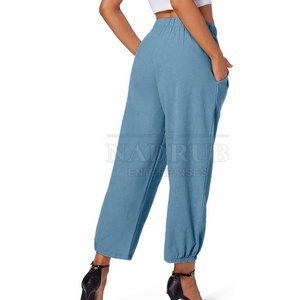 Mid Waist Regular Fit Straight Cotton <b>Trousers</b> for Women Autumn Casual Quick Dry Breathable Pleated Front <b>Drawstring</b> Closure - Product Image 2