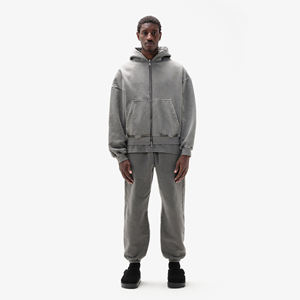 Sweat à capuche personnalisé avec fermeture éclair aux épaules tombantes Sweat à capuche unisexe en éponge surdimensionné lavé à l'acide Double fermeture éclair bidirectionnelle Qualité supérieure vente en gros - Product Image 5