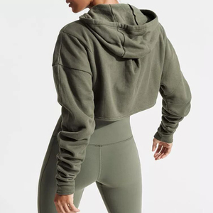 Sudadera con capucha extragrande para mujer, con logo personalizado, al por mayor, estilo urbano, de forro polar con cremallera, sudaderas cortas para chicas, corte holgado - Product Image 5