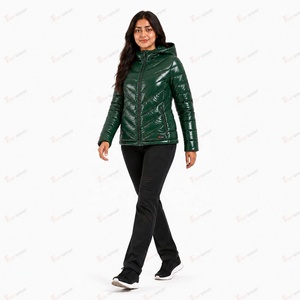 Chaqueta Acolchada Verde para Mujer con Capucha y Cierre de Cremallera, Manga Larga, Ropa de Invierno - Product Image 3