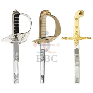General Officers Sword and Scabbard Chrome Platted & Etched Curved Single Edged Length Steel Scabbard with Two Rings for Slings