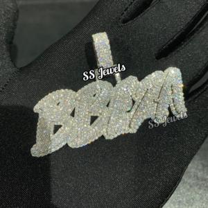 Personnalisé VVS Lab Cultivé Diamant 'I' Bustdown Nom 925 Argent Rappeur Unisexe Hip Hop Charme Collier pour Cadeau De Fête - Product Image 3