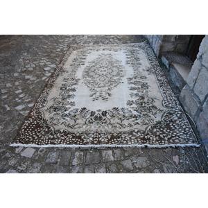 Vintage Turkish <b>Rug</b> Classic Beige Brown 5.6 X 9.3ft <b>Large</b> Area Patchwork Wool with Latex Backing for Hallway or <b>Bedroom</b> - Product Image 1