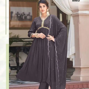 Último diseñador Pure Chinnon trabajo hecho a mano bordado Anarkali vestido indio y paquistaní ropa - Product Image 1