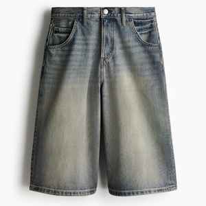 Shorts Vaqueros Vintage para Hombre, 100% Algodón, Dobladillo sin Rematar con Diseño de Cremallera, Shorts Vaqueros con Pedrería - Product Image 4