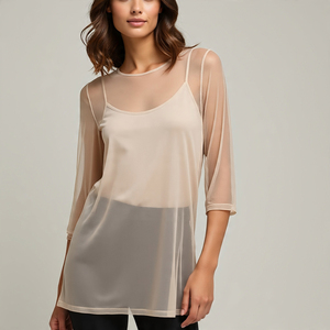 เสื้อครอปผ้าตาข่ายโปร่งสำหรับผู้หญิงเสื้อกล้ามวิ่งออกกำลังกายแขนสั้นเสื้อตาข่ายโปร่งใสเสื้อเซ็กซี่ของผู้หญิง - Product Image 2