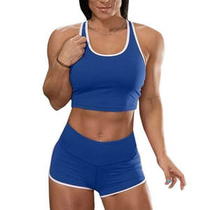 Femmes de haute qualité 2 pièces sans couture Gym Fitness vêtements de sport avant Logo taille élastique fermeture Yoga entraînement ensemble motif solide - Product Image 5