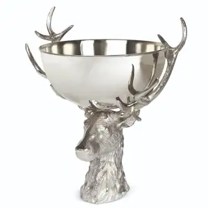 Seau à glace en métal avec finition argentée Forme ronde Conception de renne de haute qualité Barware Utilisation de seaux à glace à champagne