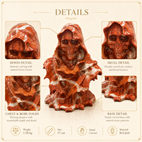 Grande sculpture artisanale du Grim Reaper en cristal naturel et jade vert, décoration gothique pour la maison, le bureau et la collection