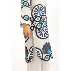 ชุดเซ็ตเสื้อผ้าฝ้ายสีขาวพิมพ์ลายแนวตั้งลำลองสำหรับผู้หญิง ไซส์ XS/XS สำหรับชุดฤดูใบไม้ผลิ/ฤดูร้อน ชุด 2 ชิ้น - Product Image 3