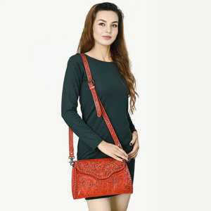 Navajo กระเป๋าสะพายข้างหนังสไตล์โบฮีเมียนตะวันตกประดับพู่ดอกไม้ฤดูใบไม้ร่วง - Product Image 6