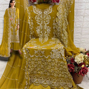 Elegancia seductora: Shalwar Kameez bordado con Georgette pesado con parte inferior e interior de Santoon opaco, perfecto para cada aspecto - Product Image 1