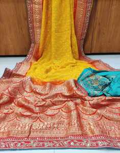 KIMORA BANDHEJ SINDHURI FABZONE Georgette Zari Weaving <b>Silk</b> Viscose Women's Party Festival Saree India & Pakistan In-Stock - Product Image 2
