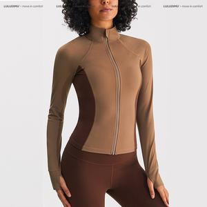 Chaqueta de Yoga para Mujer, Manga Larga, Corte Ajustado, Cuello Alto, Resistente al Viento, Transpirable, Elástica en Cuatro Direcciones, Ligera, Spandex/Nylon, Frente Cepillado - Product Image 4