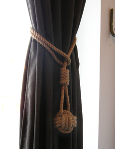 Monkey Fist Knot <b>Curtain</b> Tiebacks - Shabby Chic windows - Jute Rope <b>Curtain</b> Tie Backs - Product Image 1