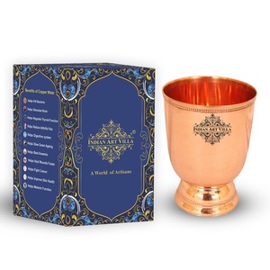 IndianArtVilla Vaso de vidrio con diseño de revestimiento liso de cobre puro-450 ML para beber y servir - Product Image 1