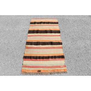 2.5x5 ft Small Vintage <b>Wool</b> Patchwork Rug <b>Brown</b> Bordered Turkish Rug with Latex Backing Eco-Friendly - Product Image 1