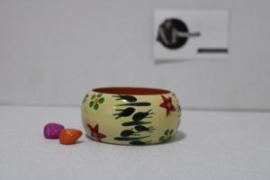Traditional Women's Fashion <b>Wooden</b> <b>Bangle</b> Cream Color with Floral and Underwater Design - Product Image 5
