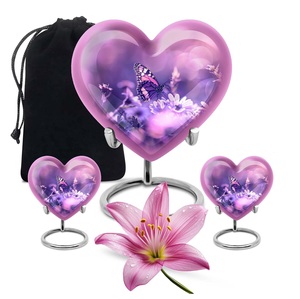 Guci Memorial, guci hati, Kombo <span class=keywords><strong>3</strong></span> (10 inci guci & kenang-kenangan Set <span class=keywords><strong>2</strong></span>) kupu-kupu pada bunga - Product Image 1