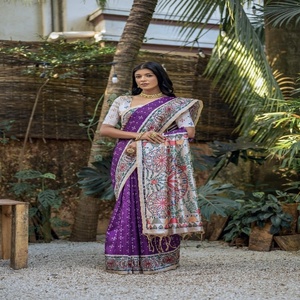 Sari Tradicional Indio de Seda Tussar con Estampados Madhubani, Fabricante y Proveedor de Moda Femenina de la India a la Tarifa Más Baja - Product Image 1