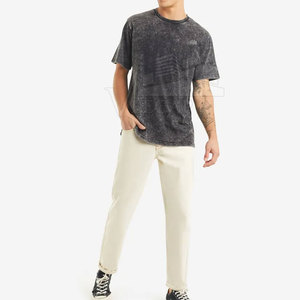 T-shirts d'été surdimensionnés délavés à l'acide pour hommes confortables 220 grammes respirant Logo imprimé personnalisé Impression numérique à motif solide - Product Image 3