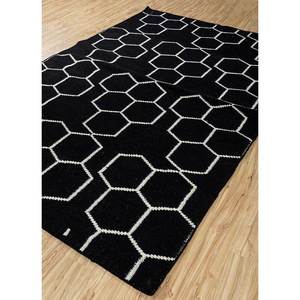 พรมขนสัตว์ทอแบบเรียบสีเทาและสีดำ รุ่น Indusbar Dwrm-117 ลายเรขาคณิตและลวดลายนามธรรม รูปทรงสี่เหลี่ยมผืนผ้าและลายทาง สำหรับใช้ปูพื้นบ้าน - Product Image 2