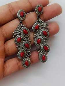 Pendientes de Coral de circón pavimentado natural sin cortar, latón, plata, 14K, chapado en oro, joyería hecha a mano, regalo para su boda - Product Image 6