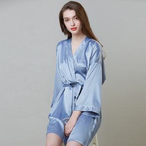 Ensemble de pyjama en satin floral rose 100% soie de haute qualité pour femmes, vêtements de détente thermiques, taille élastique, manches courtes, respirant, séchage rapide - Product Image 2