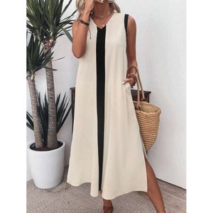 Vestido Maxi Aerobin Elegante de Jane para Mujer, con Tirantes, Cuello en V, Detalle de Franja Frontal y Abertura Lateral, para Verano Informal - Product Image 3