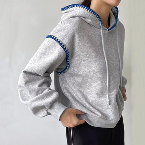 Alta calidad logotipo personalizado bordado de moda al por mayor de las mujeres Sudadera con capucha francés Terry pulóver Streetwear algodón invierno - Product Image 3