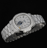 Mode-Schmuck Armbanduhren Hip-Hop-Stil Edelstahl Quadratisches Gehäuse ETA-Glas Brillantschliff Labor-Gezüchtete CVD-Diamanten für Herren