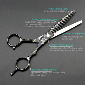 Ciseaux amincissants à revêtement de couleur personnalisé polissage miroir ciseaux à amincir les cheveux pour droitier avec silencieux - Product Image 5