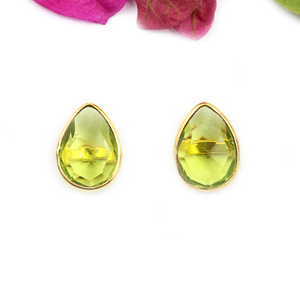 Statement Green <b>Emerald</b> Hydro Quartz Pear Shape 6x8 MM Bezel 24K Gold Plated <b>Stud</b> <b>Earring</b> For Women Wholesale Jewelry Party - Product Image 4