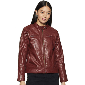 Chaqueta de motorista de piel sintética personalizada para mujer con cremallera y diseño de cinturón Servicio OEM - Product Image 1