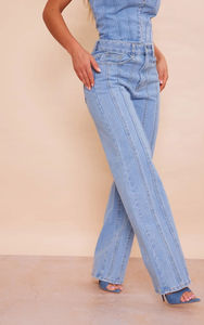 <b>Women</b> Sleeveless TOP & <b>Jeans</b> Blue Denim Set Denim <b>Crop</b> Top Two Piece Set High Rise <b>Jeans</b> Straight Pants - Product Image 3