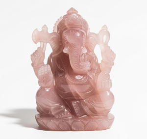 รูปปั้นพระพิฆเนศอินเดียแกะสลักด้วยมือพลอยควอตซ์แกะสลักทางศาสนางานฝีมือแกะสลักกึ่งมีค่าจากอินเดีย - Product Image 1
