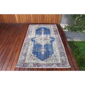 Alfombra Vintage de 3.7x6.2 pies, Alfombra Azul Marroquí de Lana - Product Image 1